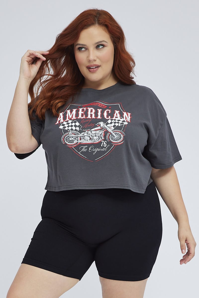 Black Graphic Crop T-shirt for YouandAll Fashion