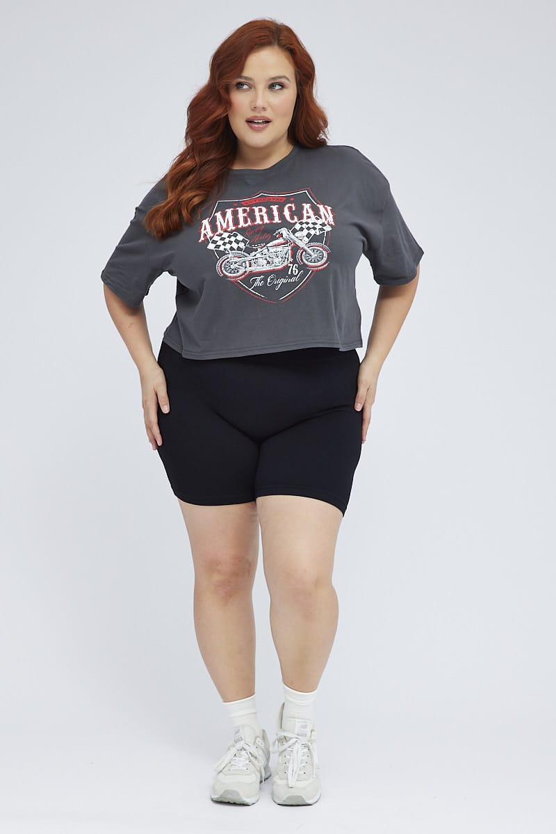 Black Graphic Crop T-shirt for YouandAll Fashion