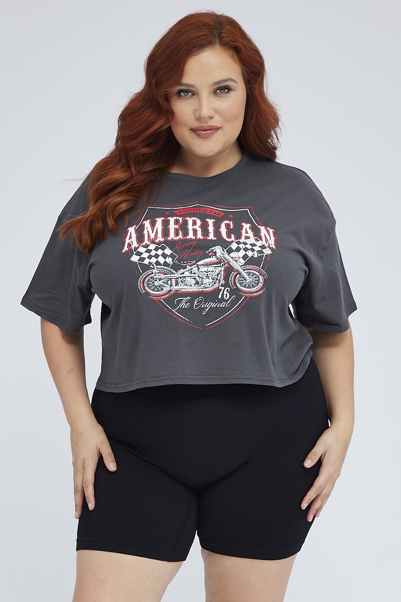 Black Graphic Crop T-shirt for YouandAll Fashion