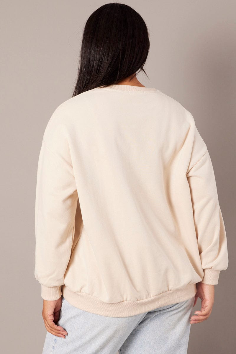 Beige Oversized Sweater Long Sleeve Crew Neck for YouandAll Fashion