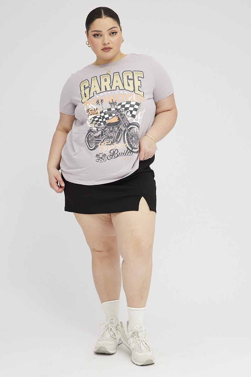 Grey Graphic T-shirt Short Sleeve Crew Neck for YouandAll Fashion