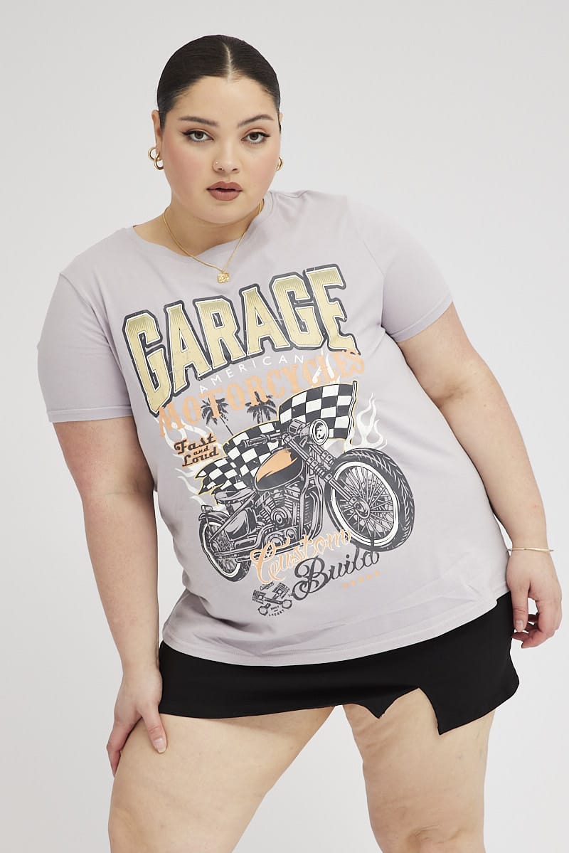 Grey Graphic T-shirt Short Sleeve Crew Neck for YouandAll Fashion