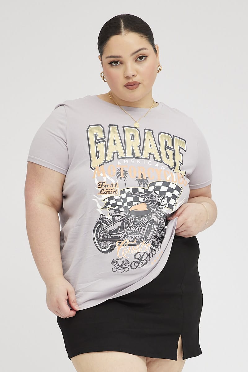Grey Graphic T-shirt Short Sleeve Crew Neck for YouandAll Fashion