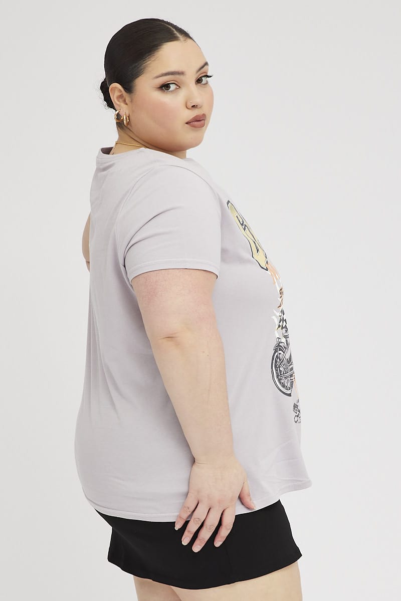 Grey Graphic T-shirt Short Sleeve Crew Neck for YouandAll Fashion