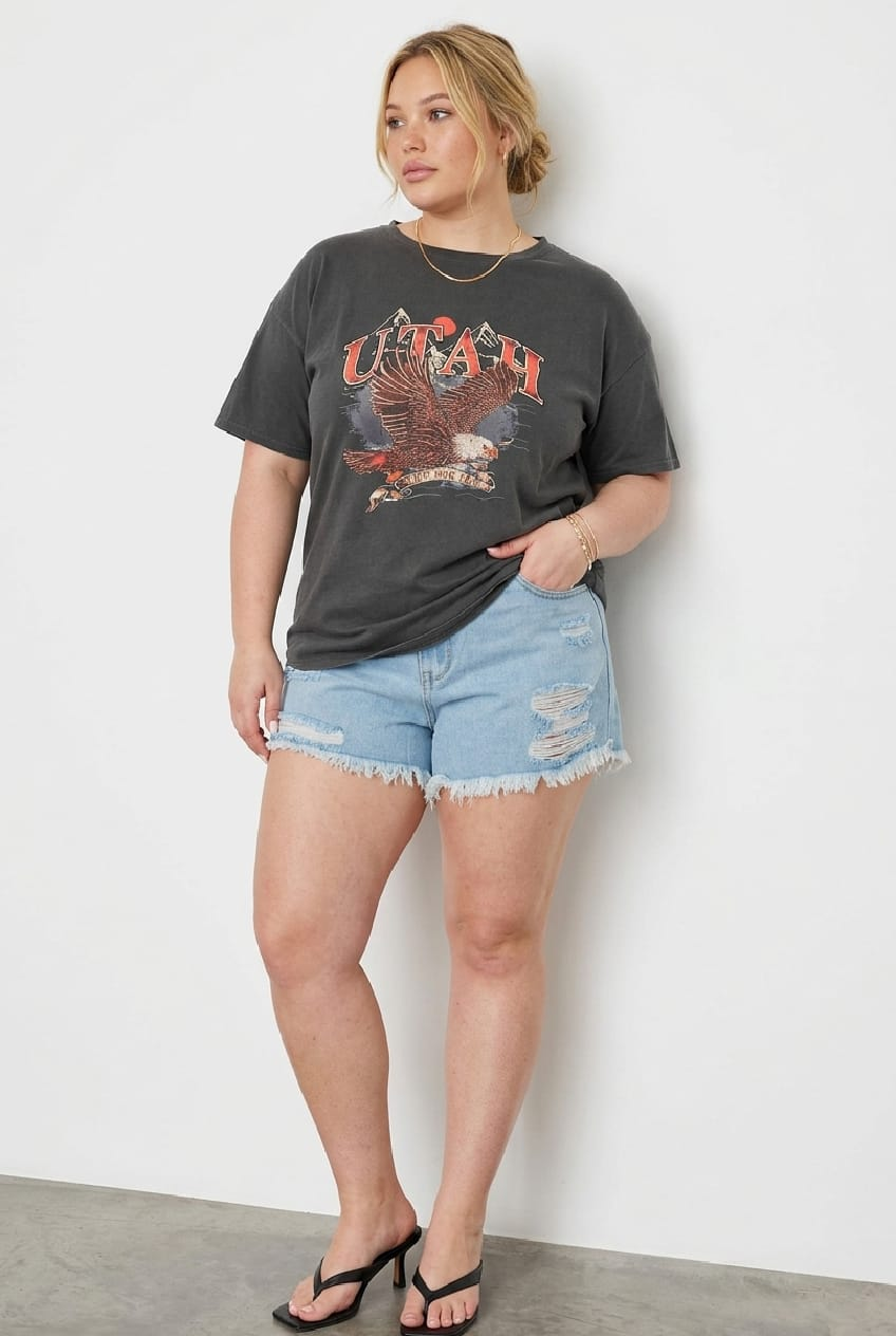 Grey Graphic Crop T-shirt Short Sleeve Crew Neck for YouandAll Fashion
