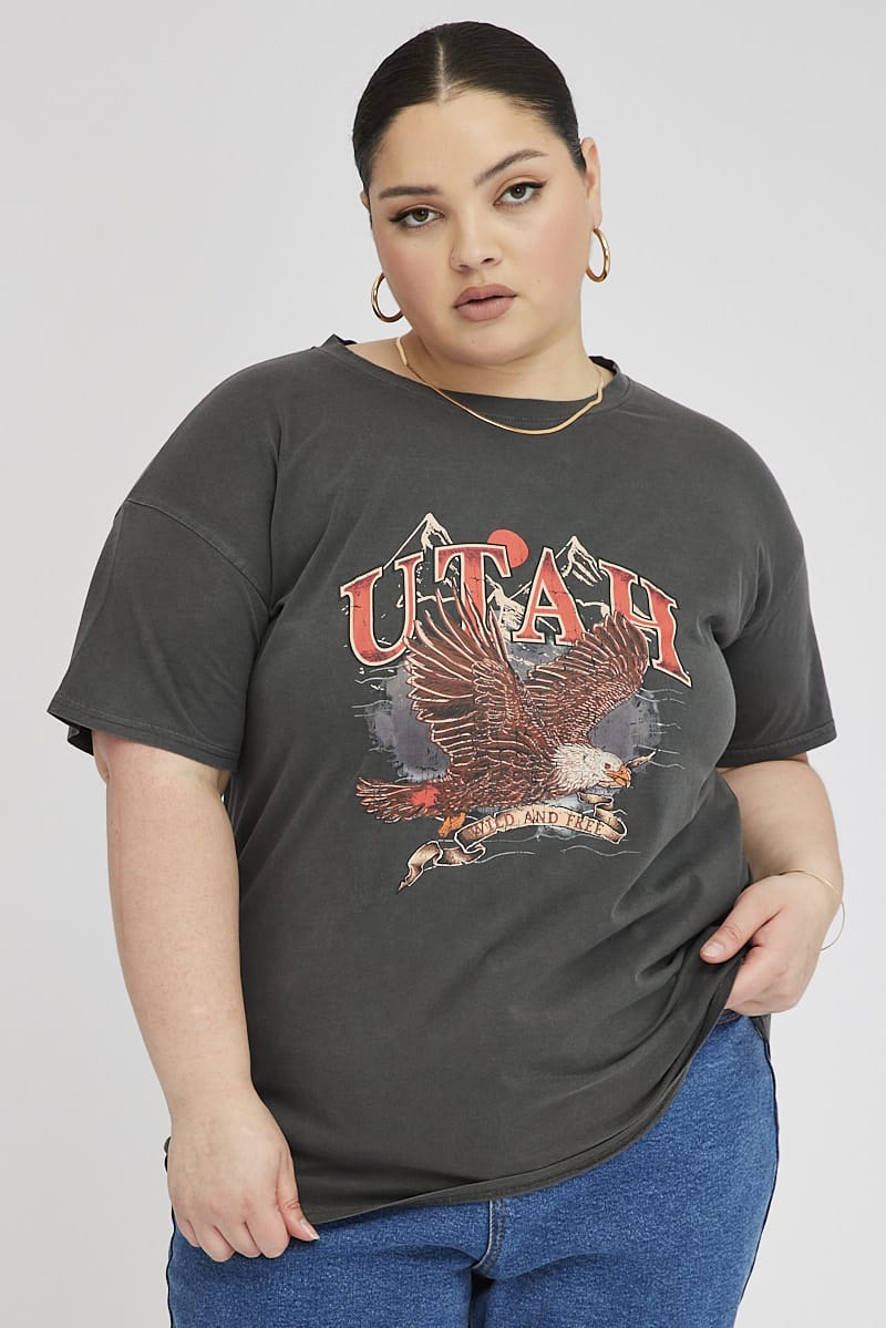 Grey Graphic Crop T-shirt Short Sleeve Crew Neck for YouandAll Fashion