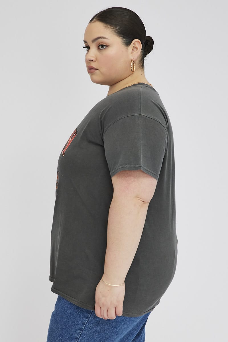Grey Graphic Crop T-shirt Short Sleeve Crew Neck for YouandAll Fashion