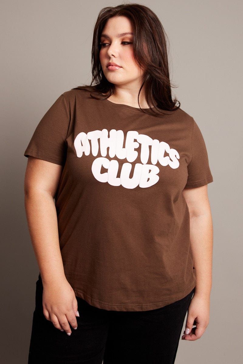 Brown Graphic T Shirt Short Sleeve Crew Neck for YouandAll Fashion