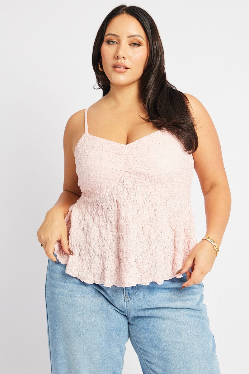 Pink Textured Peplum Top for YouandAll Fashion