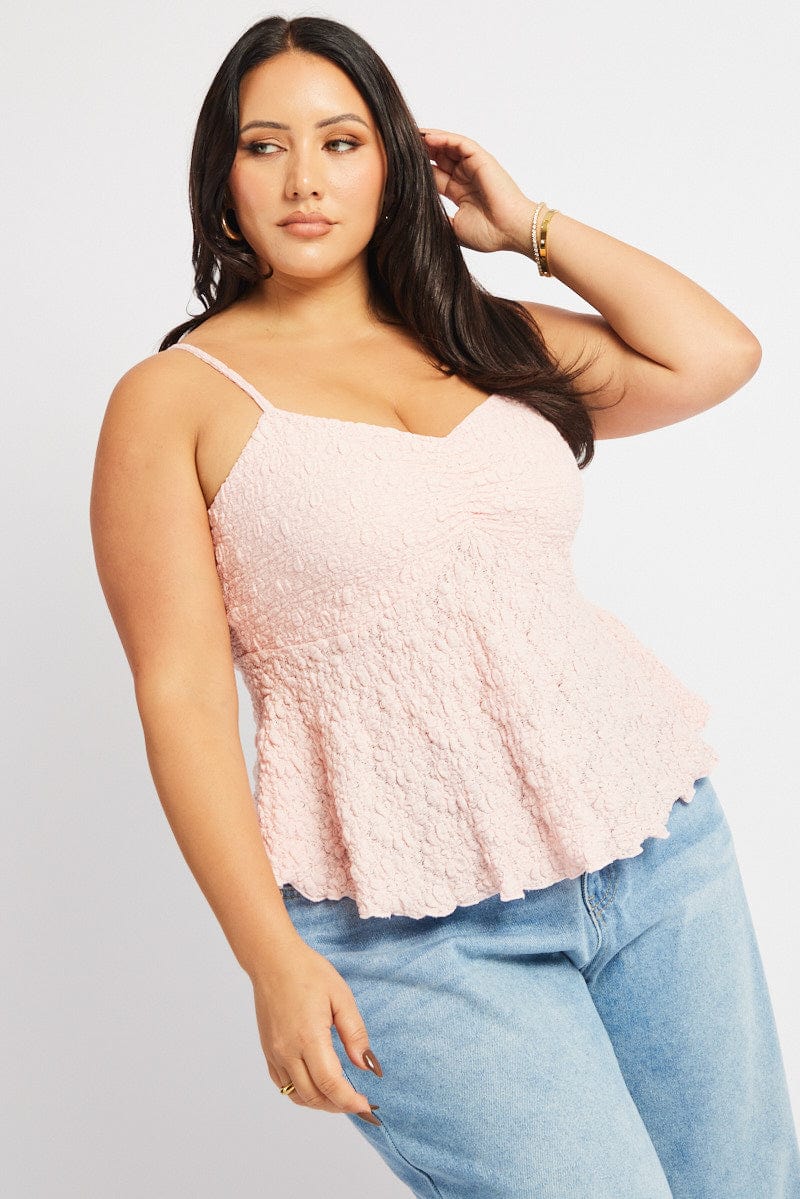 Pink Textured Peplum Top for YouandAll Fashion