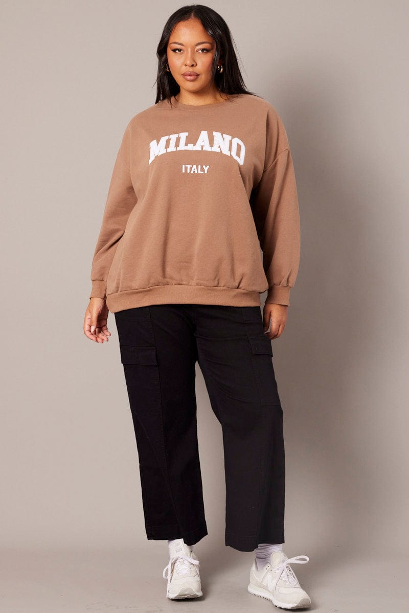 Brown Oversized Sweater Long Sleeve Crew Neck for YouandAll Fashion