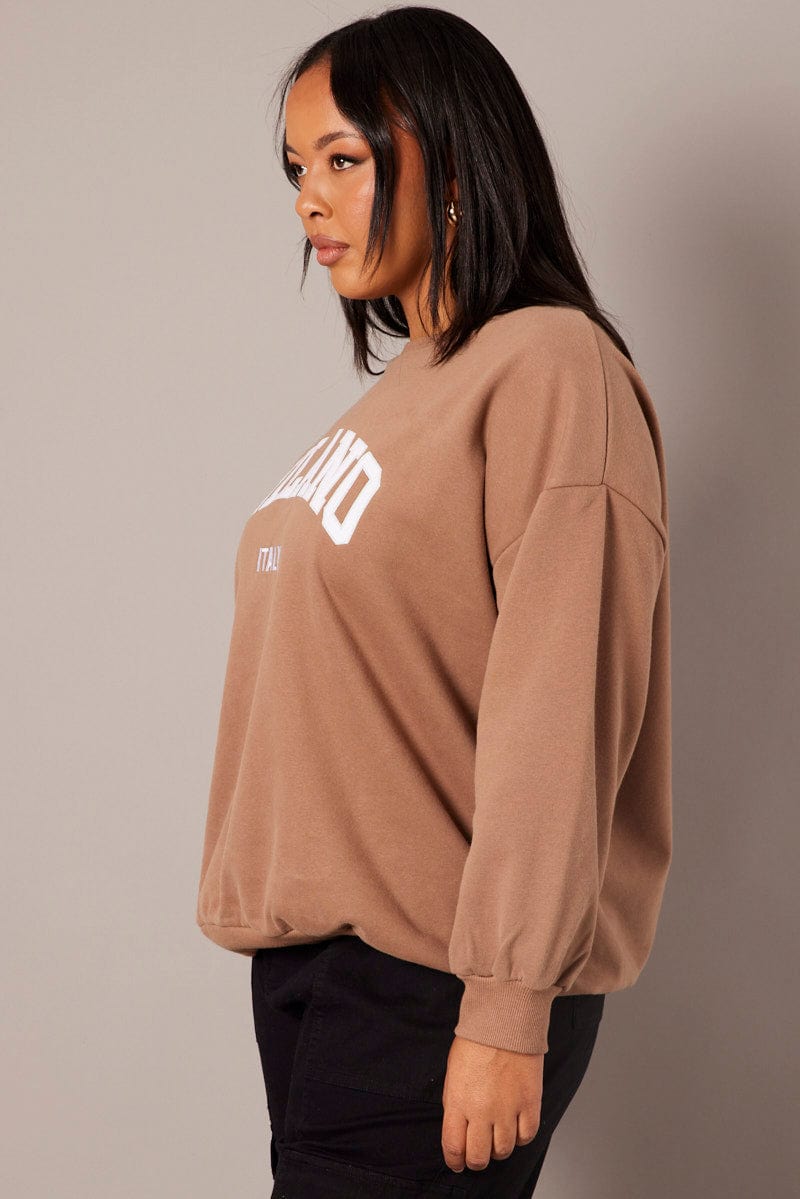 Brown Oversized Sweater Long Sleeve Crew Neck for YouandAll Fashion