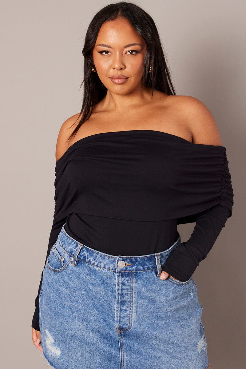 Black Off Shoulder Top Long Sleeve Supersoft for YouandAll Fashion