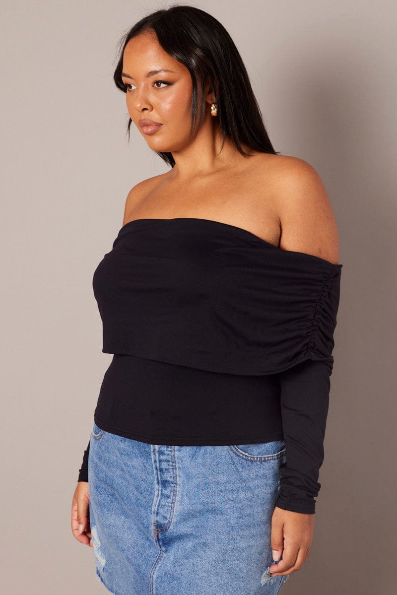 Black Off Shoulder Top Long Sleeve Supersoft for YouandAll Fashion