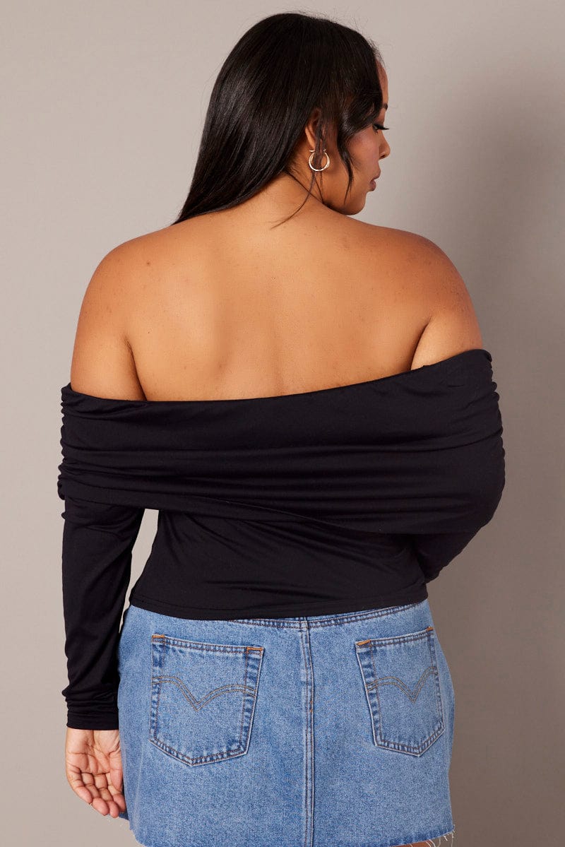 Black Off Shoulder Top Long Sleeve Supersoft for YouandAll Fashion