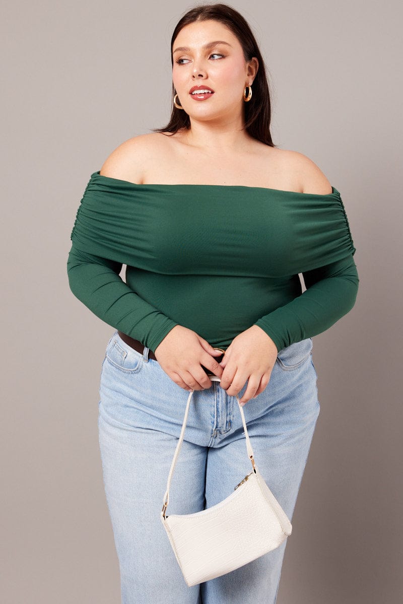 Green Off Shoulder Top Long Sleeve Supersoft for YouandAll Fashion