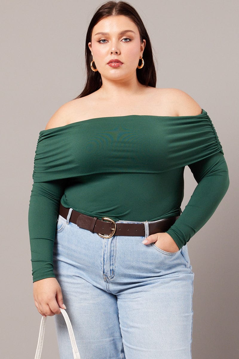 Green Off Shoulder Top Long Sleeve Supersoft for YouandAll Fashion