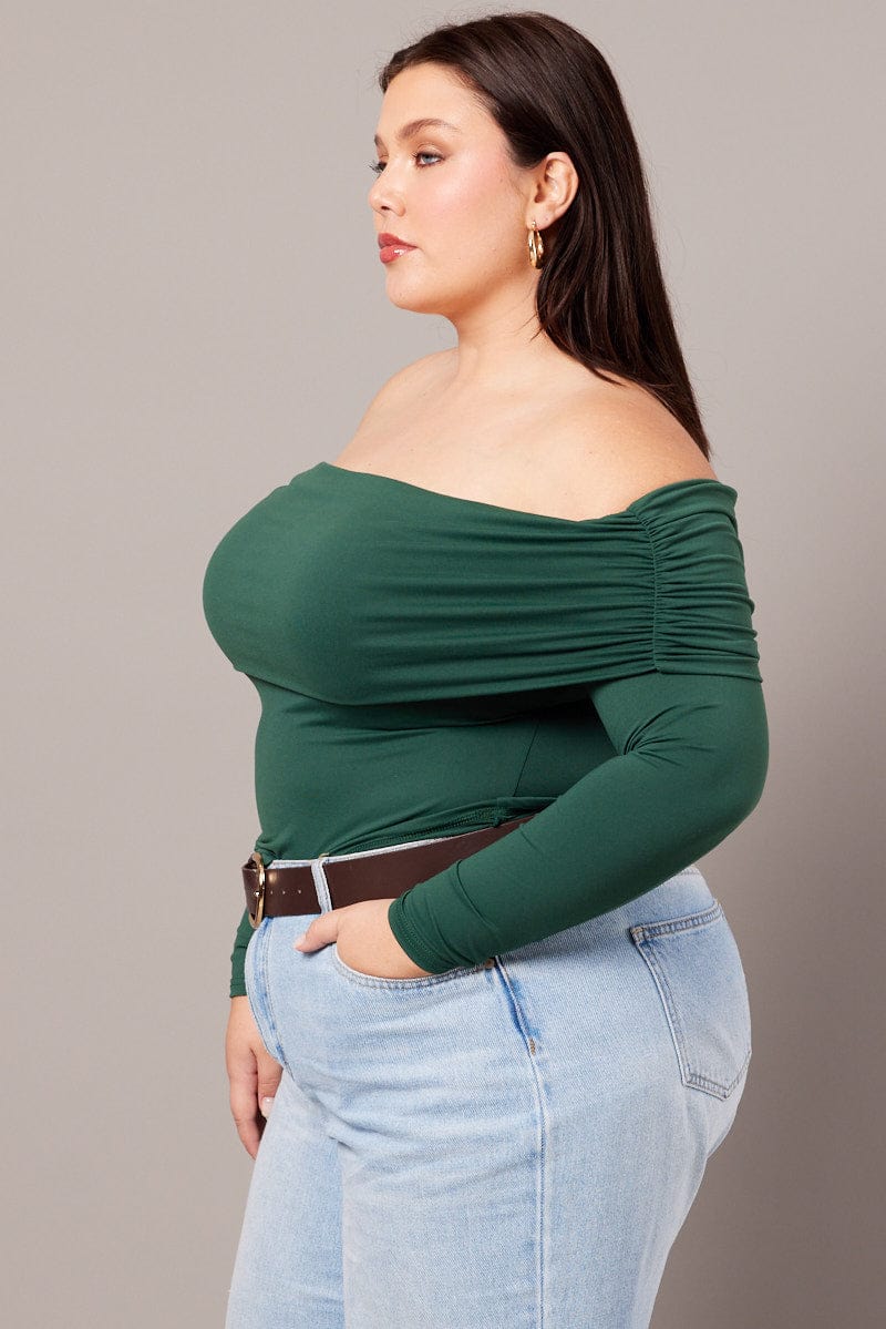 Green Off Shoulder Top Long Sleeve Supersoft for YouandAll Fashion