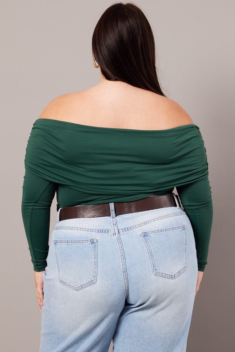 Green Off Shoulder Top Long Sleeve Supersoft for YouandAll Fashion