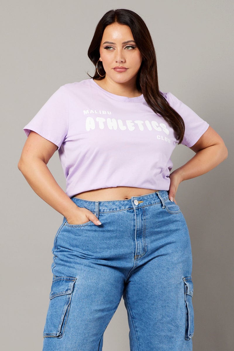 Purple Graphic T shirt Short Sleeve Crew Neck for YouandAll Fashion