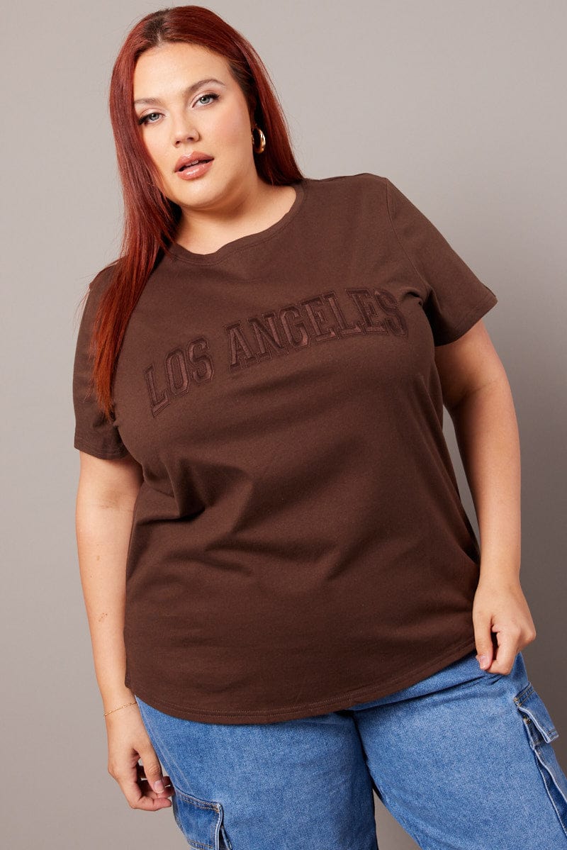 Brown Graphic T shirt Short Sleeve Crew Neck for YouandAll Fashion