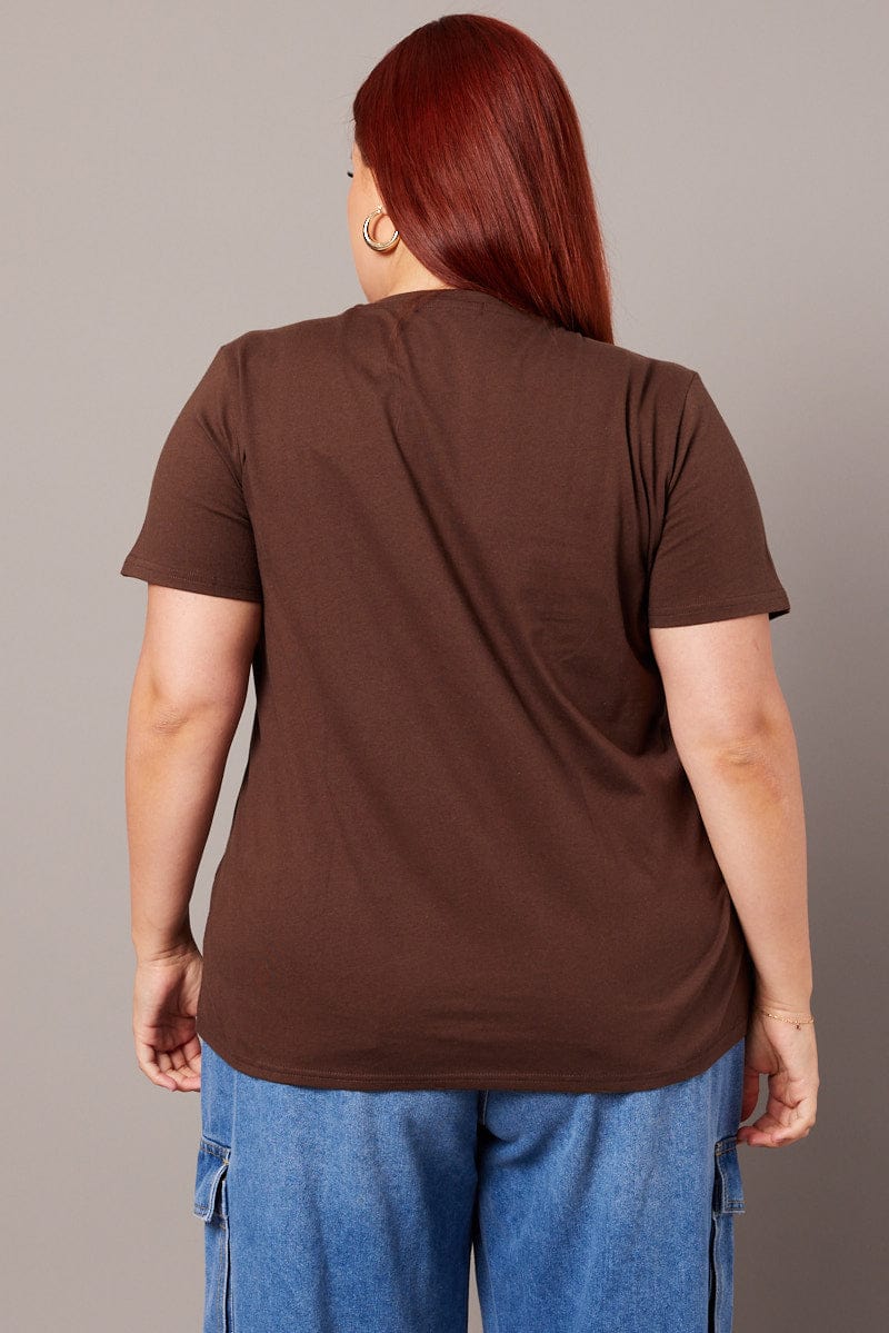 Brown Graphic T shirt Short Sleeve Crew Neck for YouandAll Fashion