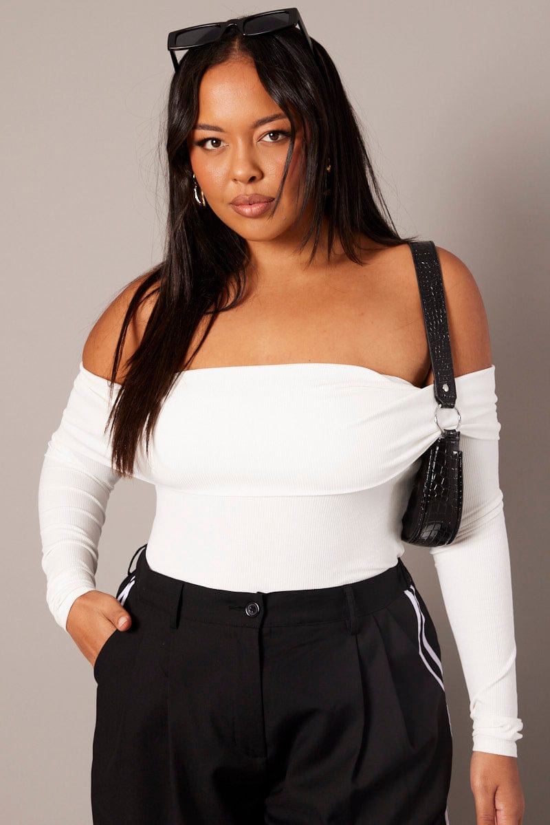 White Off Shoulder Top Long Sleeve for YouandAll Fashion