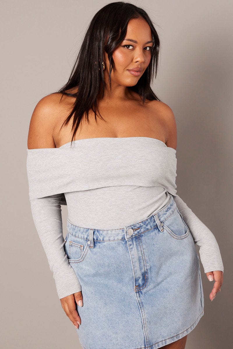 Grey Off Shoulder Top Long Sleeve for YouandAll Fashion