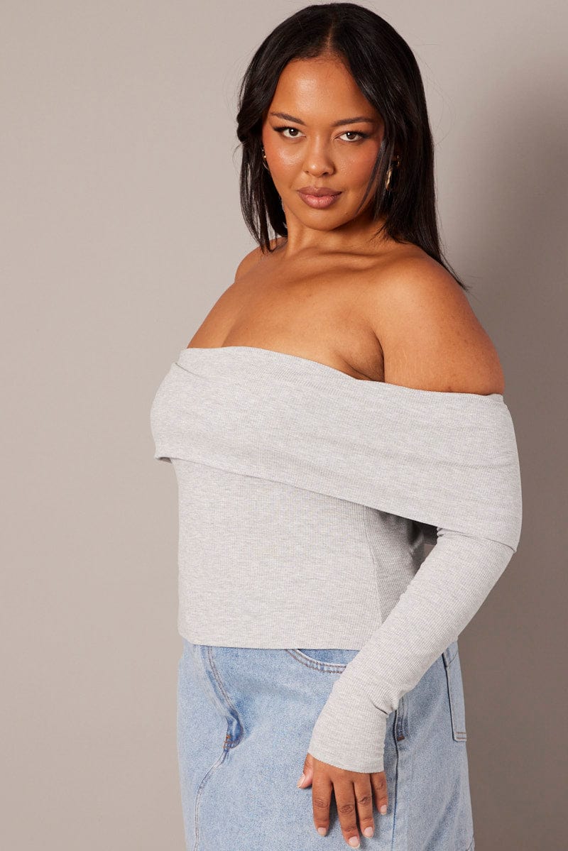 Grey Off Shoulder Top Long Sleeve for YouandAll Fashion