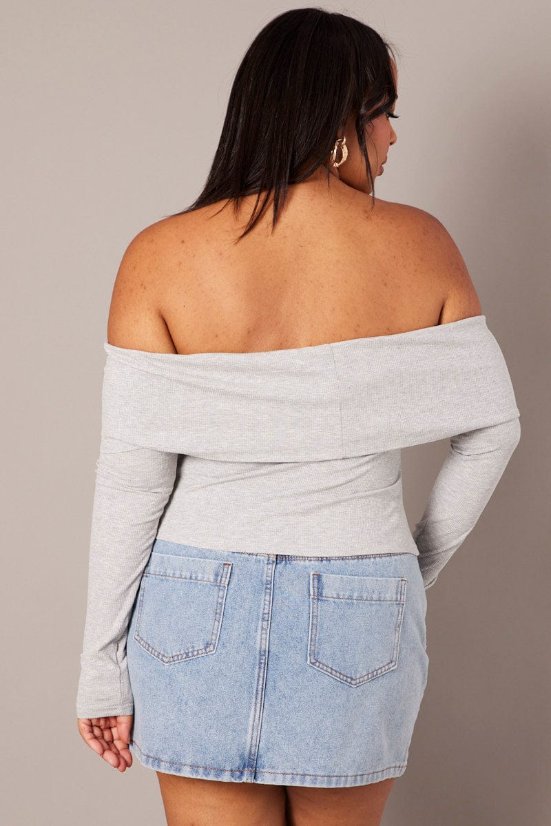 Grey Off Shoulder Top Long Sleeve for YouandAll Fashion