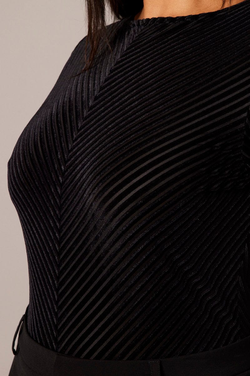 Black Bodysuit Long Sleeve Crew Neck Stripe for YouandAll Fashion