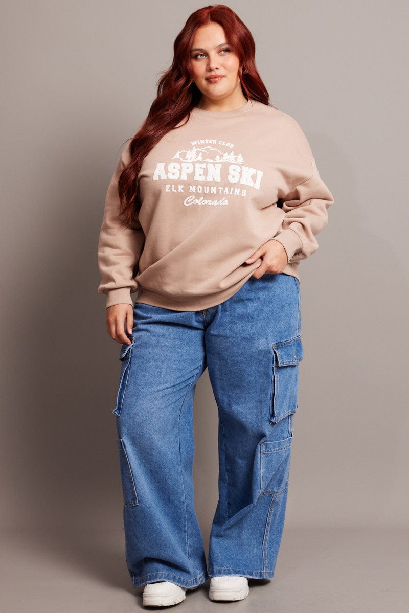 Brown Oversized Sweater Long Sleeve Crew Neck for YouandAll Fashion