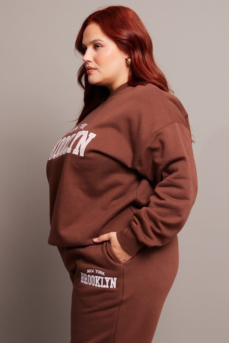 Brown Oversized Sweater Long Sleeve Crew Neck for YouandAll Fashion