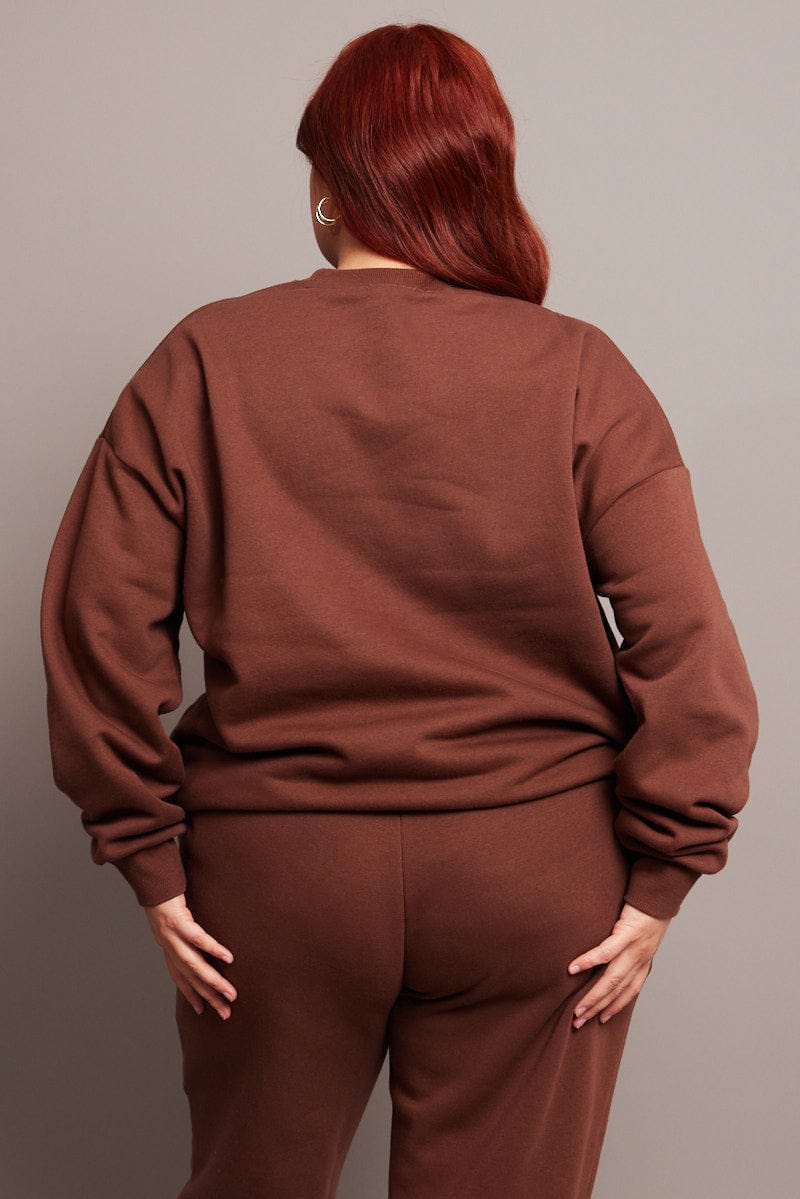 Brown Oversized Sweater Long Sleeve Crew Neck for YouandAll Fashion