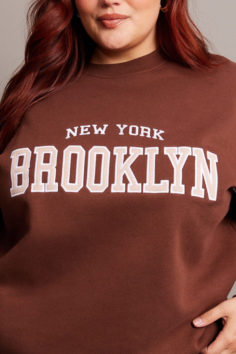 Brown Oversized Sweater Long Sleeve Crew Neck for YouandAll Fashion