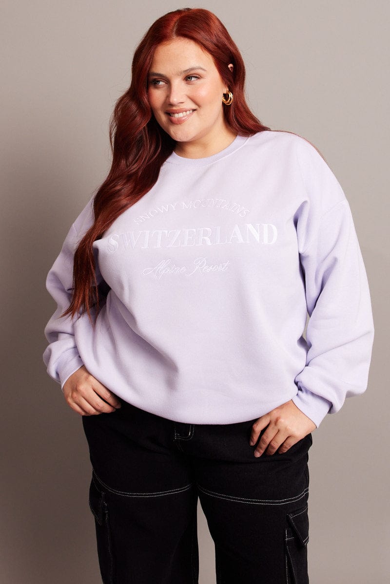 Purple Oversized Sweater Long Sleeve Crew Neck for YouandAll Fashion