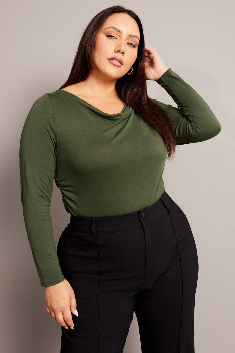 Green Top Cowl Neck Long Sleeve for YouandAll Fashion