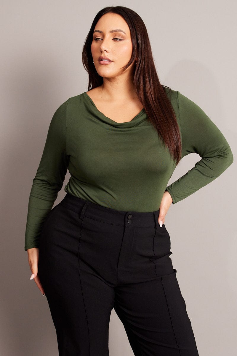 Green Top Cowl Neck Long Sleeve for YouandAll Fashion