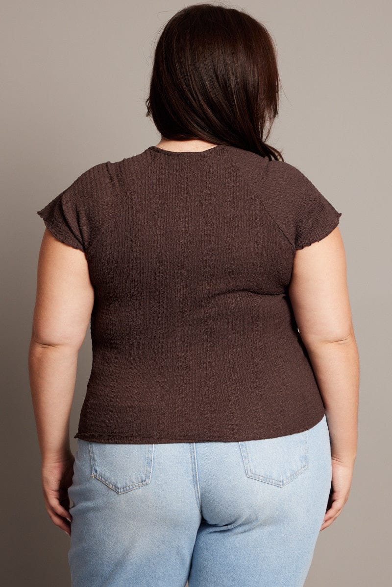 Brown Textured Top Short Sleeve for YouandAll Fashion