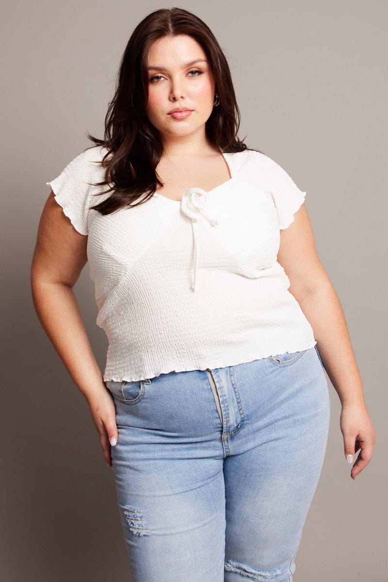 White Textured Top Short Sleeve for YouandAll Fashion