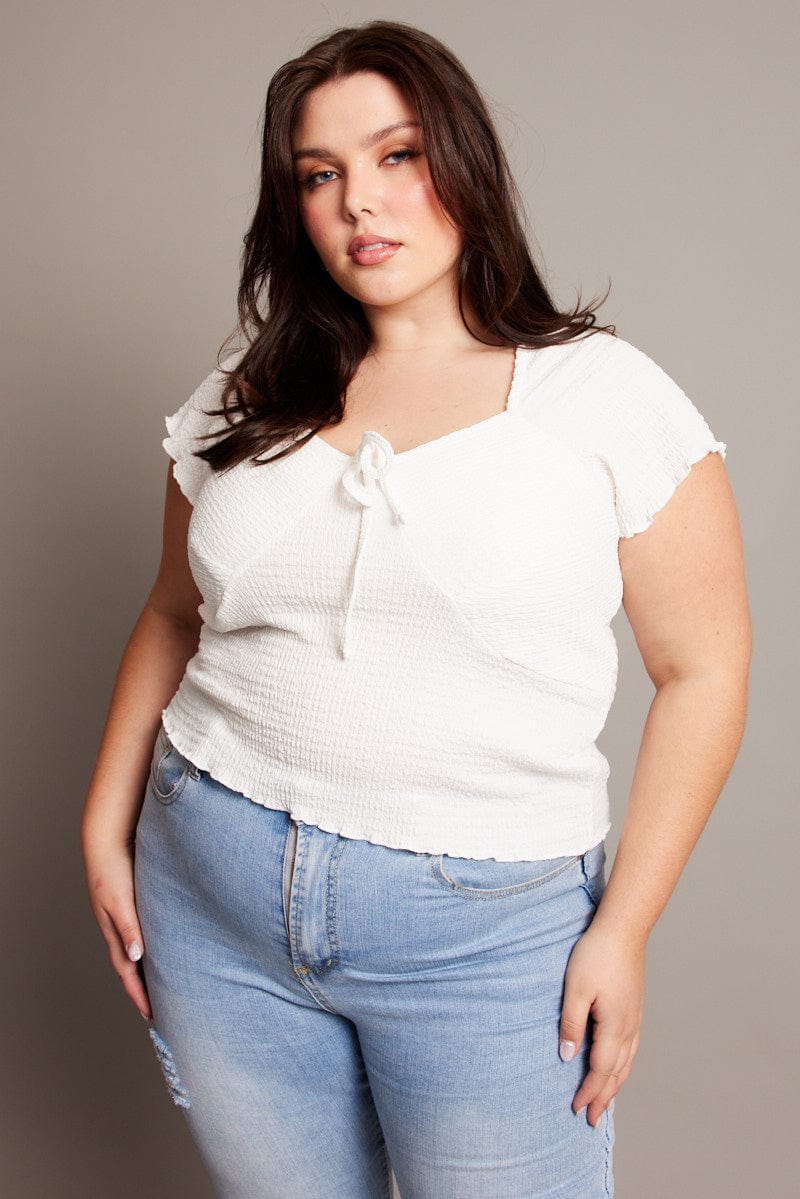 White Textured Top Short Sleeve for YouandAll Fashion