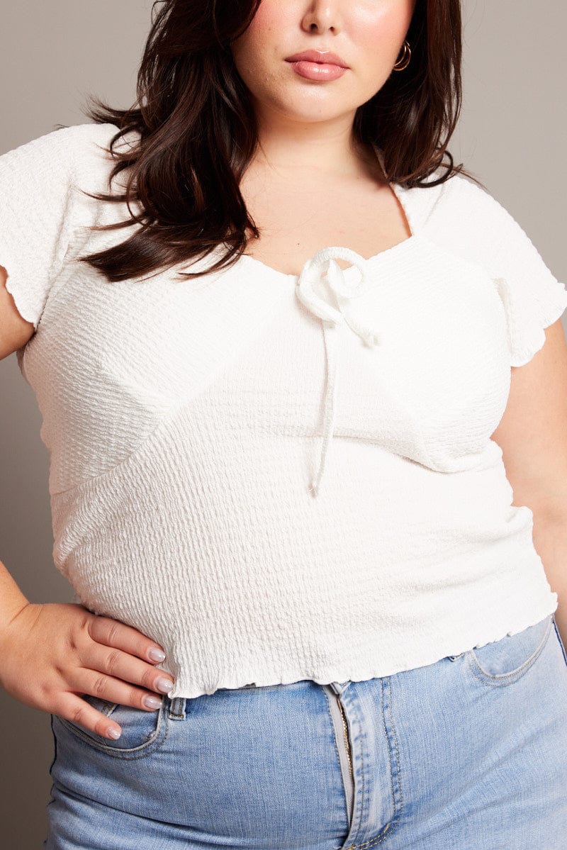 White Textured Top Short Sleeve for YouandAll Fashion