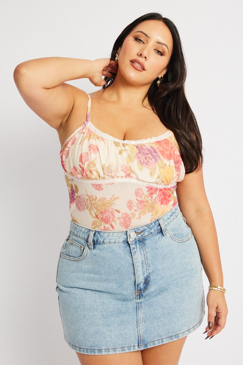 Pink Floral Floral Mesh Top for YouandAll Fashion