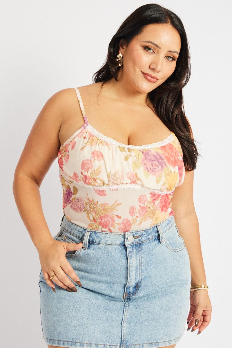 Pink Floral Floral Mesh Top for YouandAll Fashion