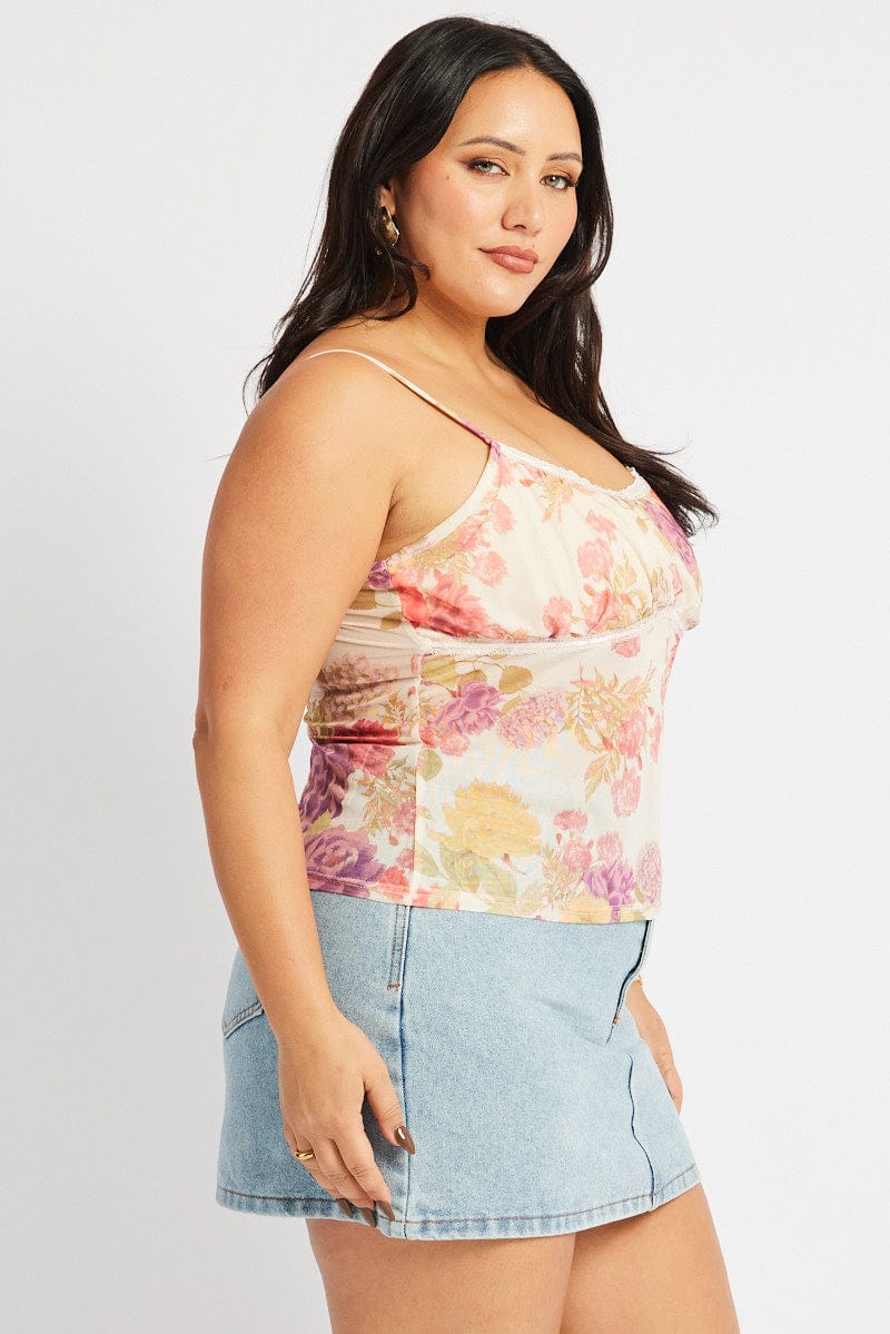 Pink Floral Floral Mesh Top for YouandAll Fashion