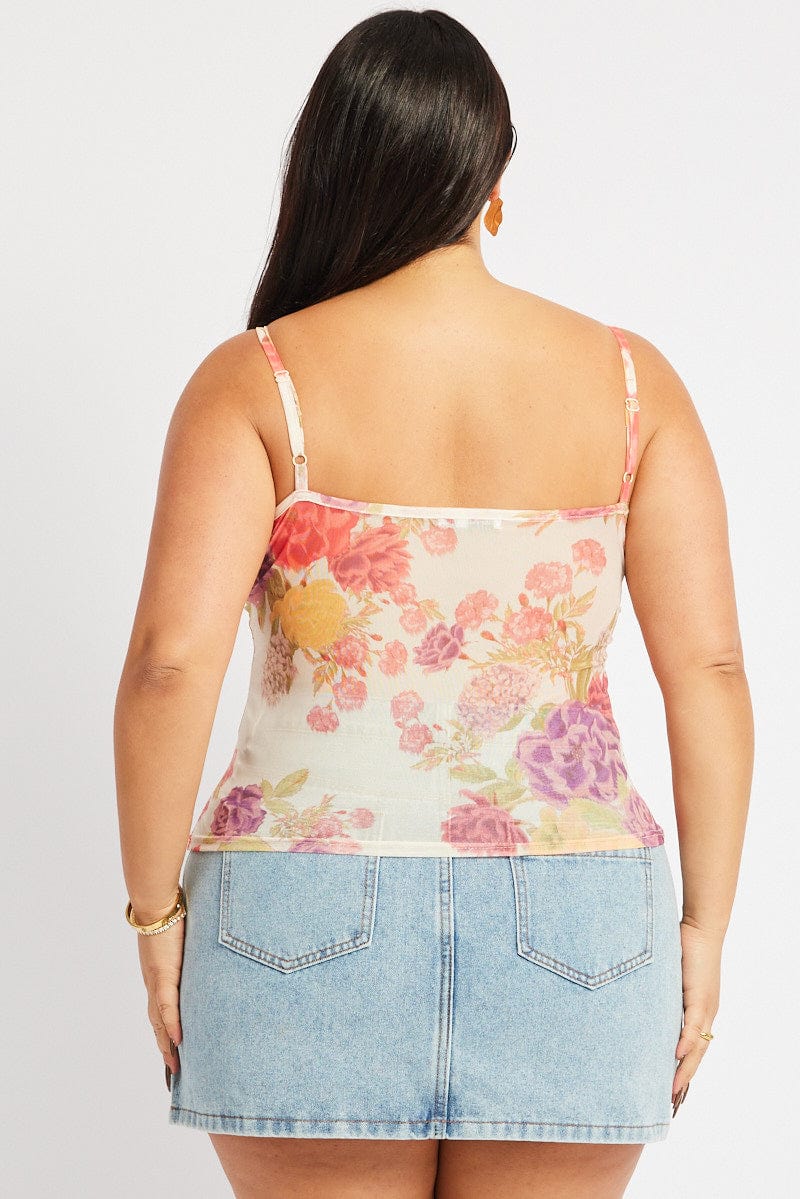 Pink Floral Floral Mesh Top for YouandAll Fashion