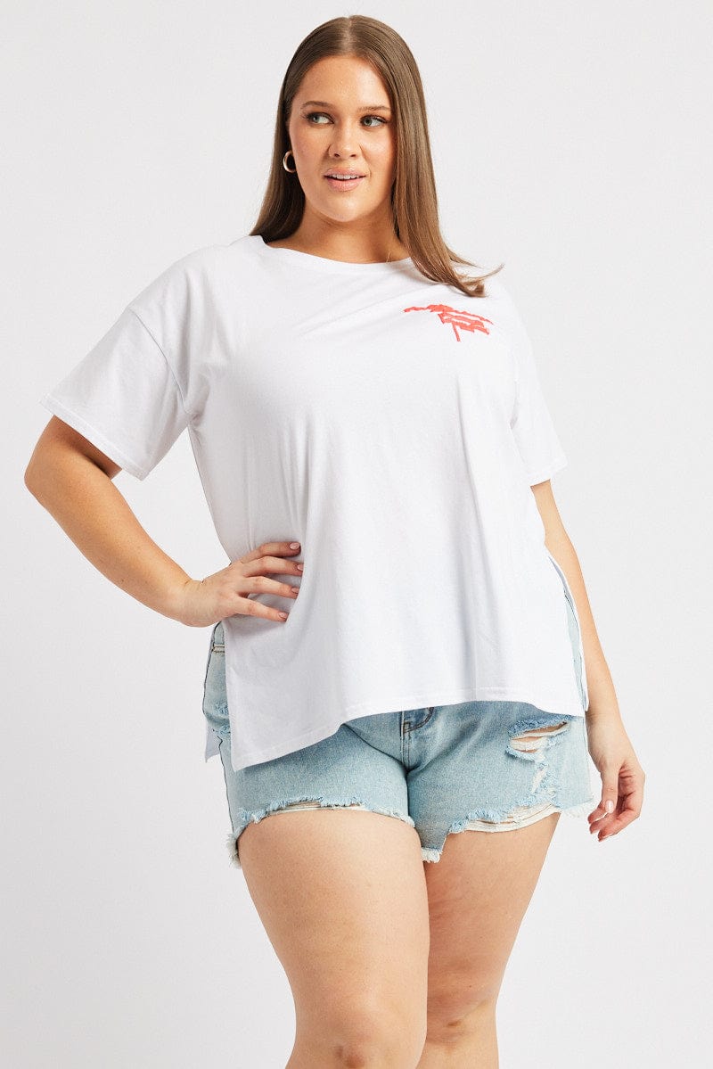 White Graphic T Shirt Short Sleeve Crew Neck for YouandAll Fashion