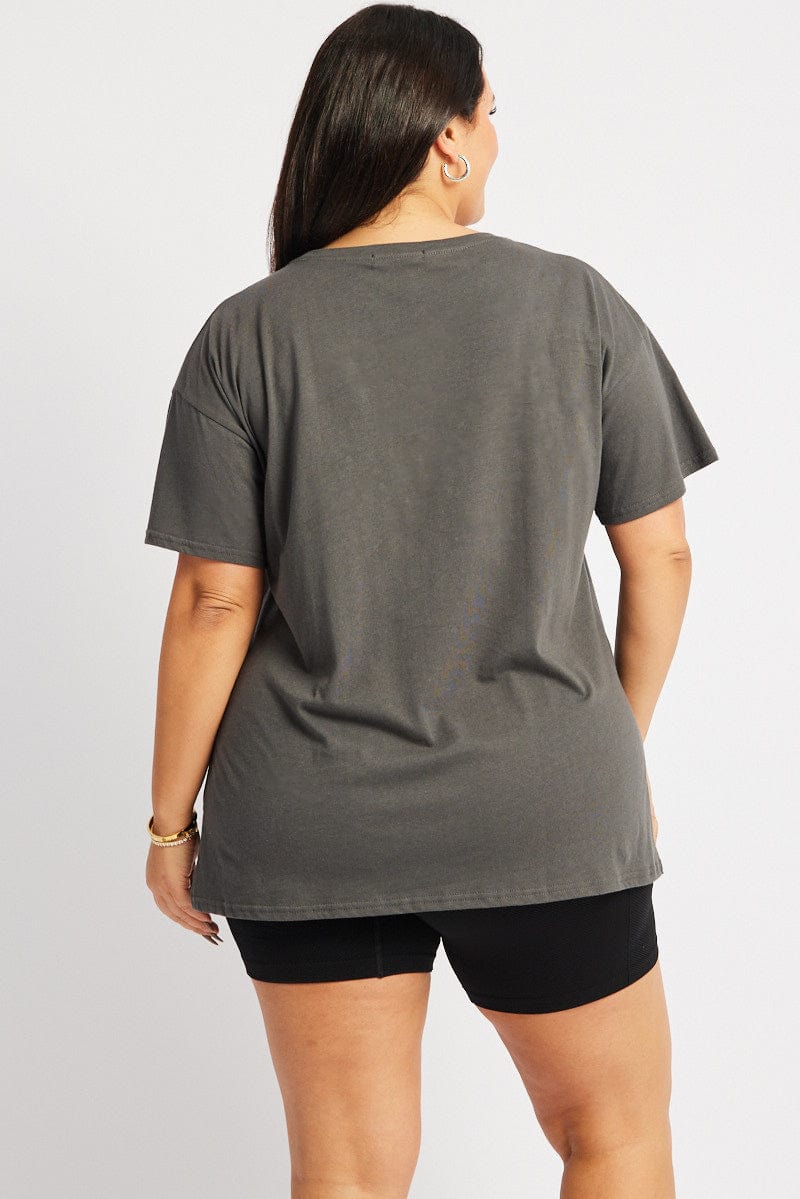 Grey Graphic T-shirt Short Sleeve Crew Neck for YouandAll Fashion