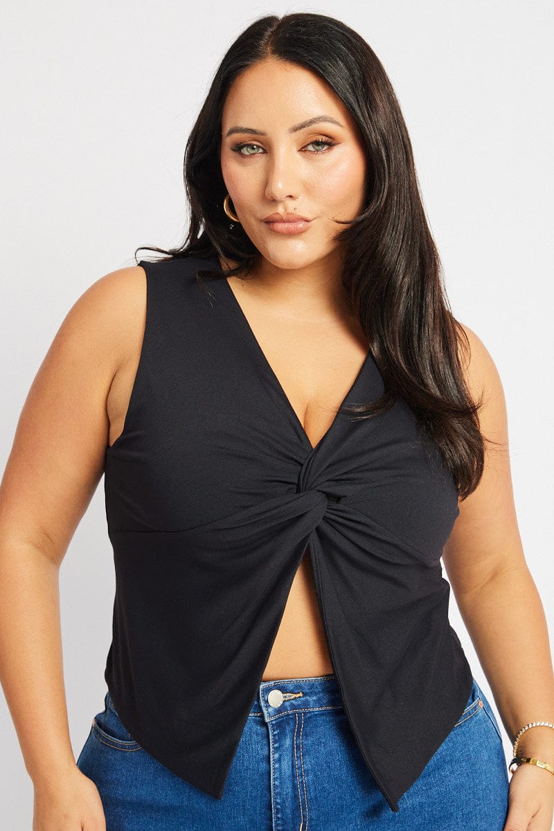 Black Sleeveless Twiest V Neck Supersoft for YouandAll Fashion