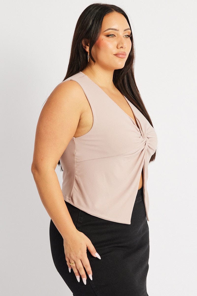 Brown Sleeveless Twiest V Neck Supersoft for YouandAll Fashion